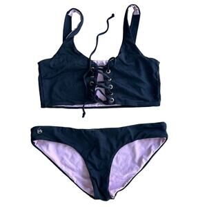 Maaji Reversible Lace Up Bikini Set Black and Pink S